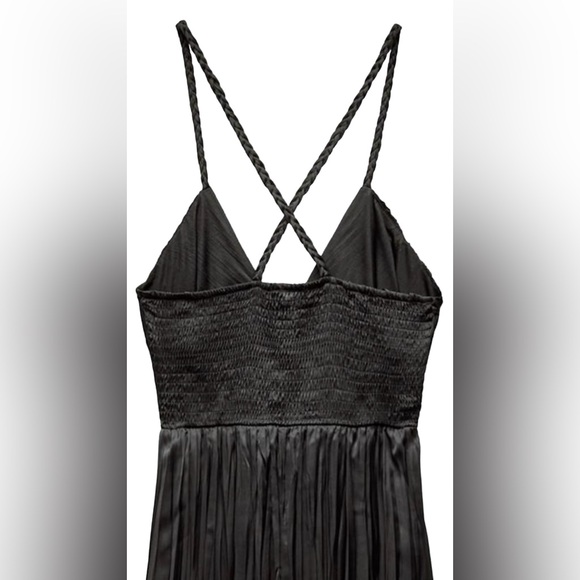 ZARA New Black Open Back Slip Satin Effect Dress WOMEN'S Deep V-neck XS Midi - Picture 8 of 8